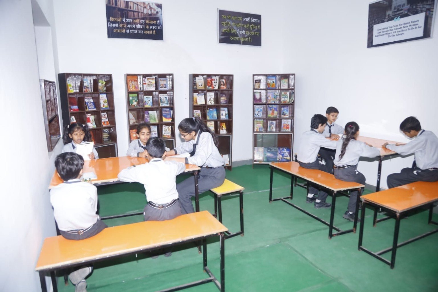 Students in school library